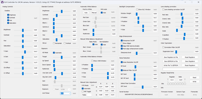 GUI tool and camera configuration 24C46X-2